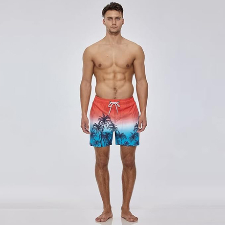 Men's palm tree gradient colored beach shorts with pockets 