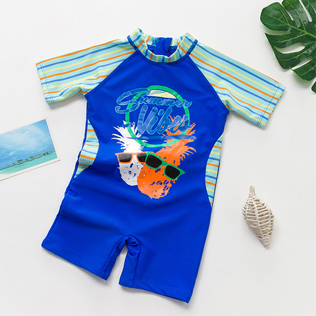 Toddlers and Baby Boys' short sleeve rashguard with back zipper summer surfing clothes printed bathing suit UPF 50+ rash guards 