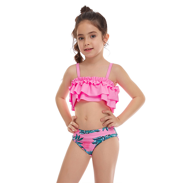 Girls ruffles swimwear floral printed fashion swimsuit bikini
