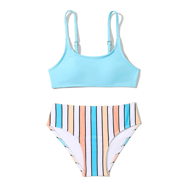 Girls' bikini set stripe print high waist two-pieces swimwear set
